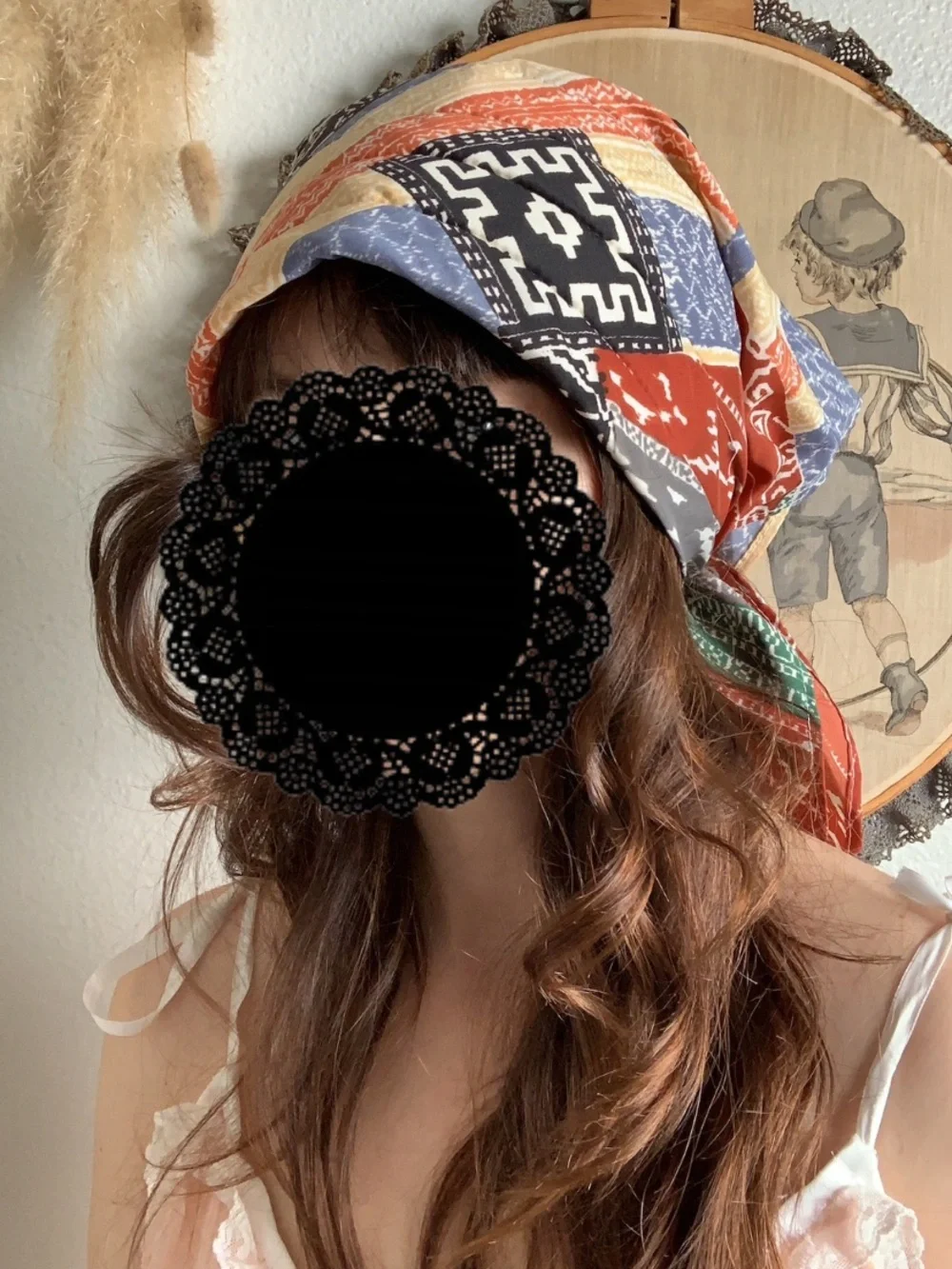 Vintage 70s Southwest Earth Tone Bandana Vibe quilted headkerchief headscarf